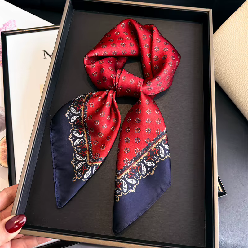 Foulard carré en soie au design rétro pour femme, imprimé 70x70cm, petit châle, hijab, écharpe de co