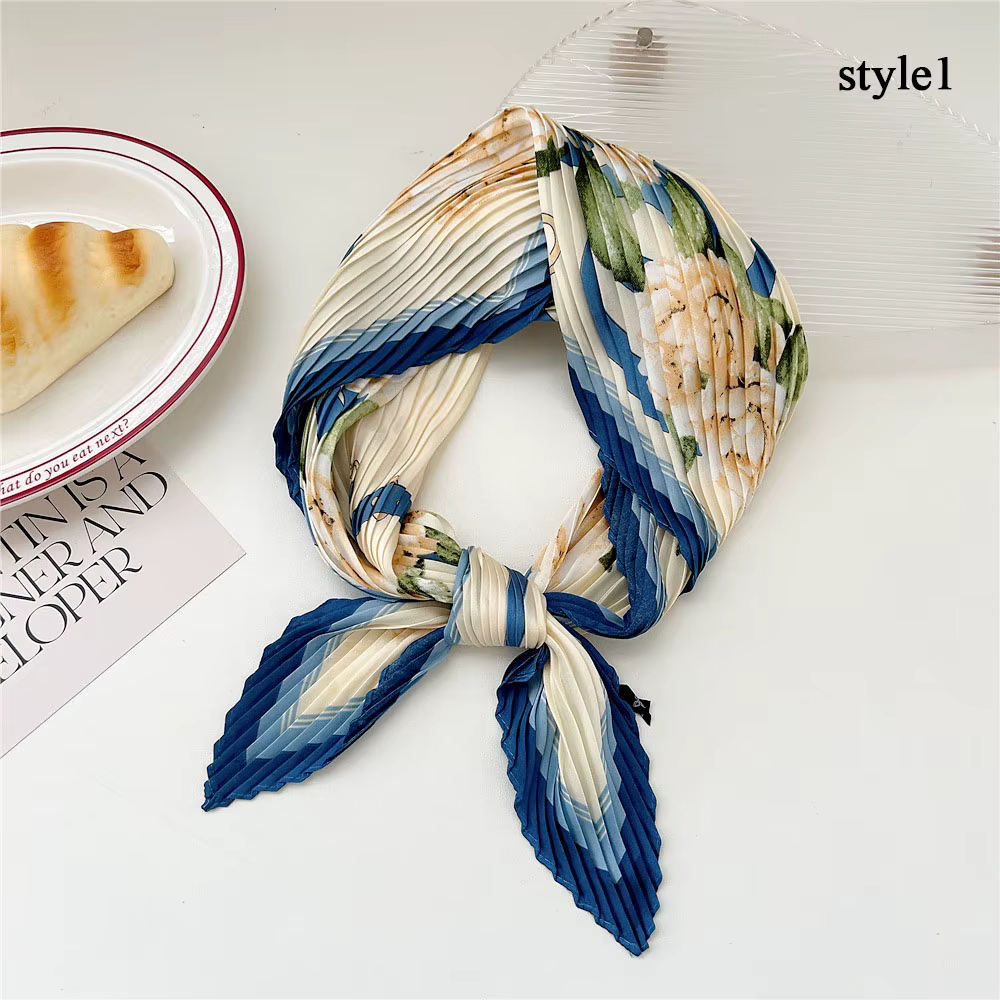 Foulard carré froissé de 70 cm, bandana pliable, bandeau, turban, foulard en soie imprimé floral pou