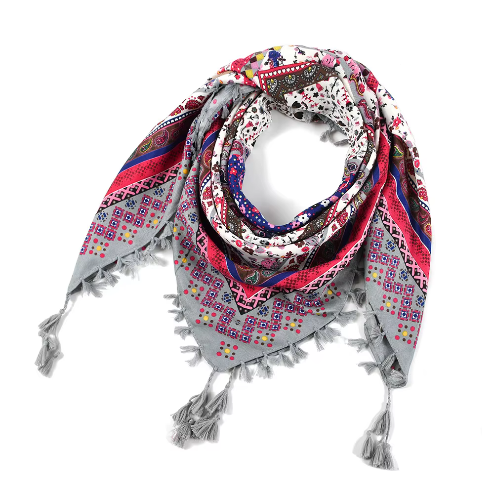 Écharpe ethnique de Style bohème pour femmes, tissage noué à pampilles, grande écharpe carrée en cot