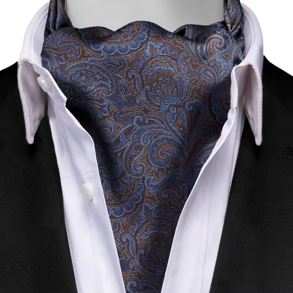 Jacquard marron Paisley cajou cravate formelle Ascot Scrunch auto britannique Gentleman écharpe Poly