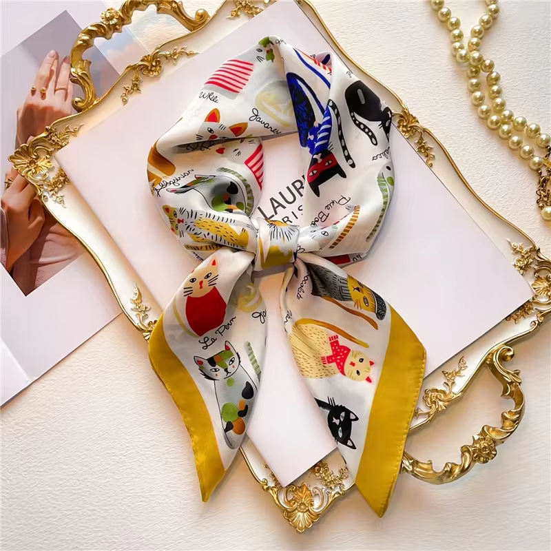 1 pièces 70cm chaîne romaine foulard en soie pour les femmes simulé soie géométrique ronde mode poly