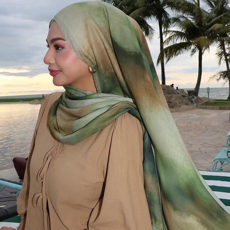 Écharpe musulmane en marbre Hijab imprimé aquarelle, Protection solaire douce et respirante, légère,