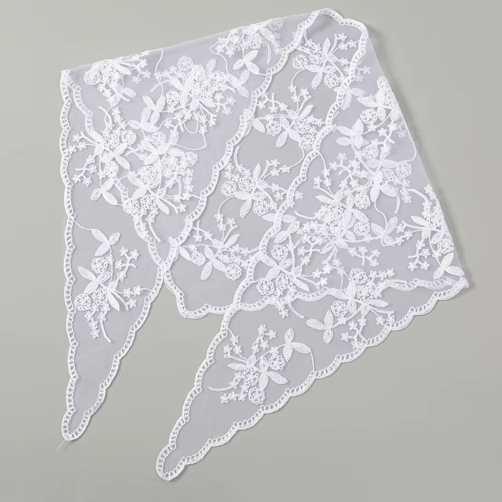 Nouveau Foulard en dentelle ajouré broderie couleur unie Foulard Bandana Vintage mince dentelle mouc