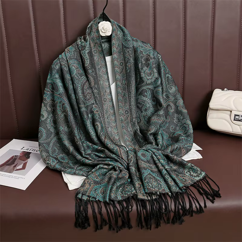 Femmes Paisley écharpe cachemire sentiment Pashmina châles gland Hijab bandeau Femme hiver foulards 