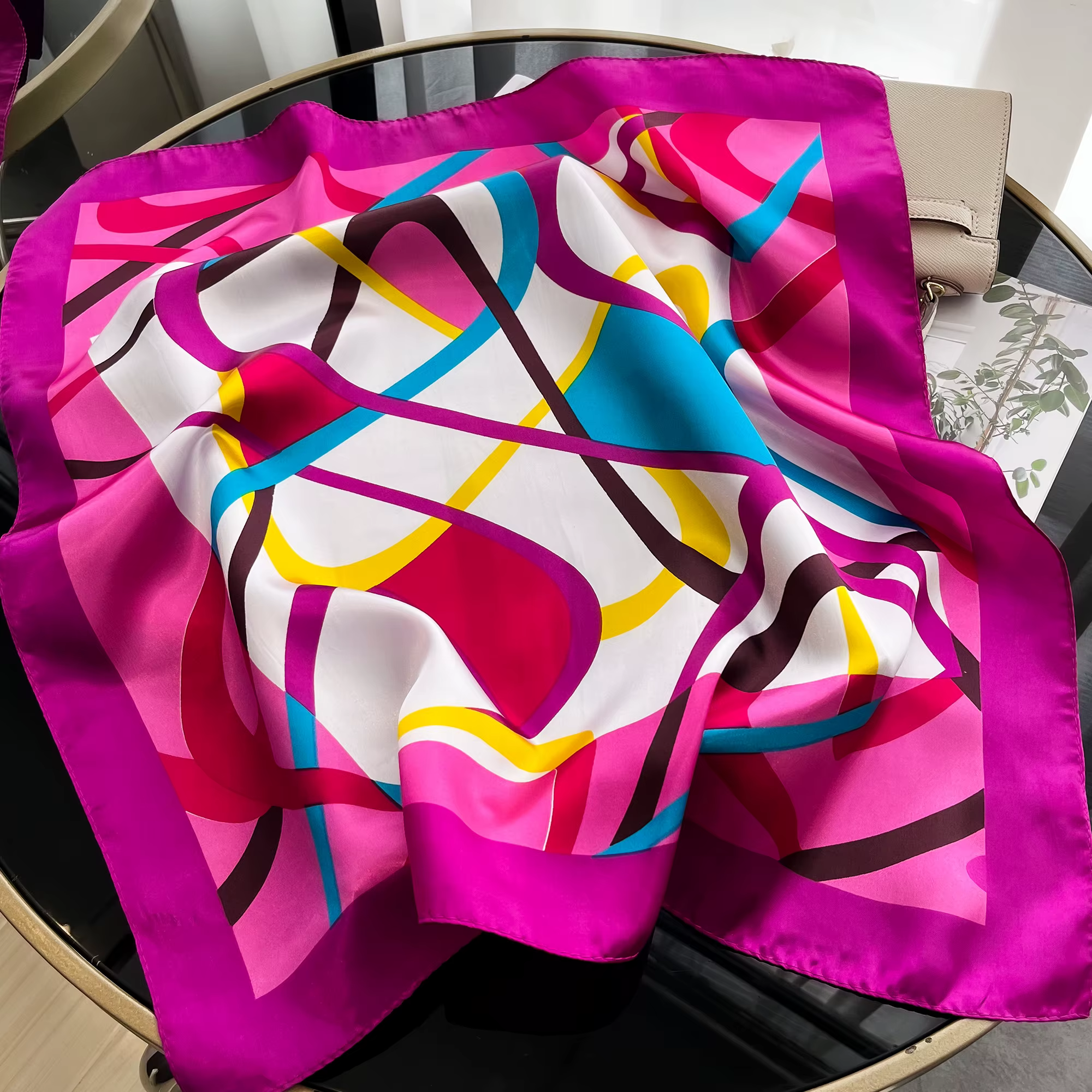 Foulard carré de luxe en soie pour femmes, Hijab, bandes de cheveux, foulard, châle en Satin, ruban,