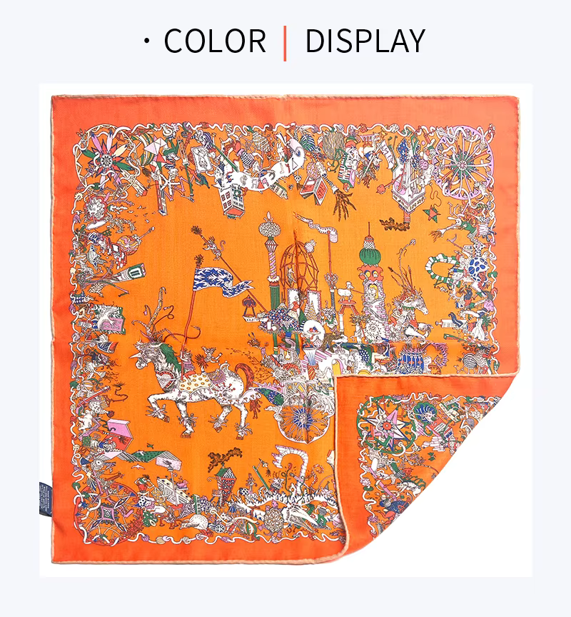 Écharpe carrée en soie et laine, esthétique vintage, 65*65cm, orange chaud, imprimée, pour femme