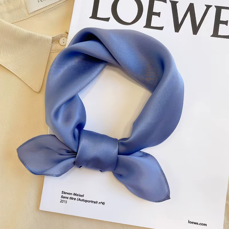 Foulards de mode bleus pour femmes châle solide soie Satin Hijab écharpe femme 70*70 cm marque de lu