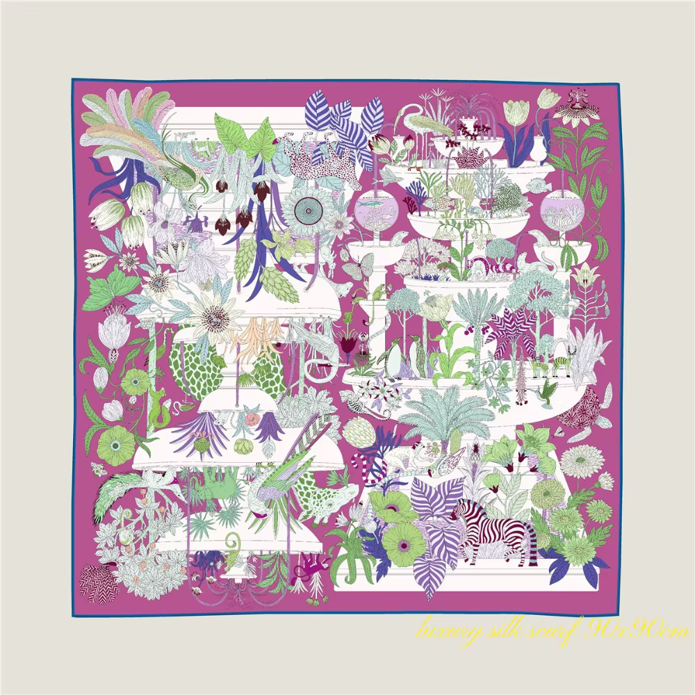 Grand Foulard Carré de Luxe à Bords Croisés pour Femme, Nouvelle Collection, Animal Paradis, Girafe,