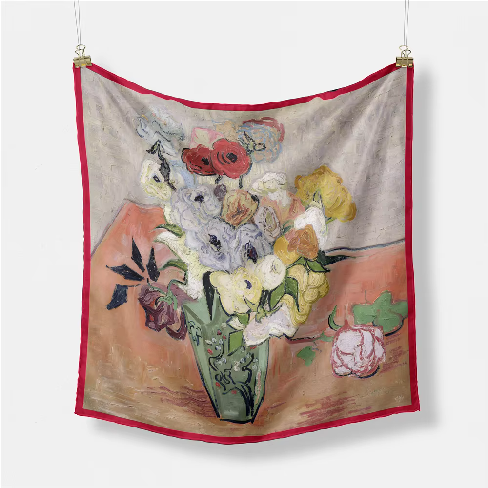 Célèbre peinture à l'huile femmes écharpe enveloppes sergé 100% foulard en soie 53 cm foulards carré