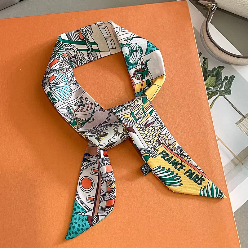 Écharpe longue pour femmes, ruban étroit, bandeau, foulard, poignée de sac, Bandana, accessoires pou