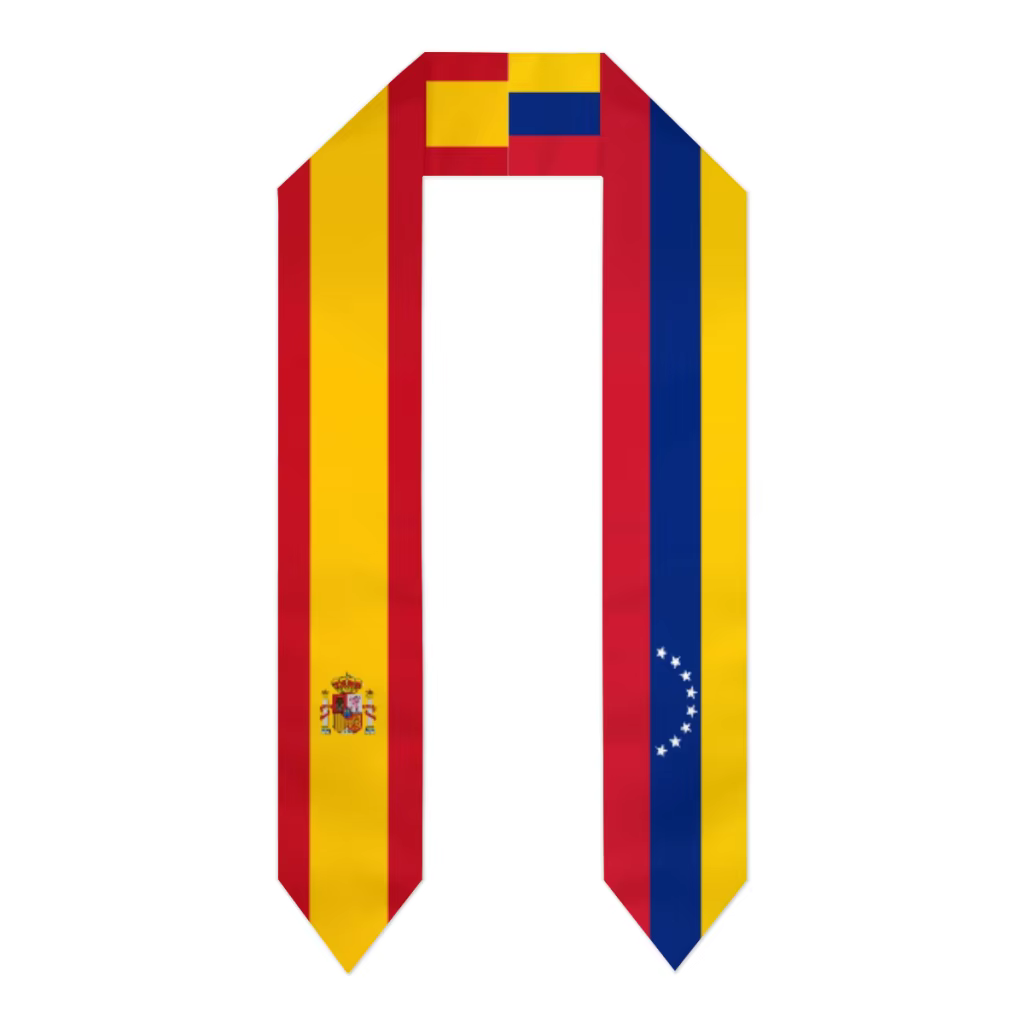 Écharpe de graduation unisexe pour adultes, imprimée drapeaux Espagne et Venezuela, pour la promotio
