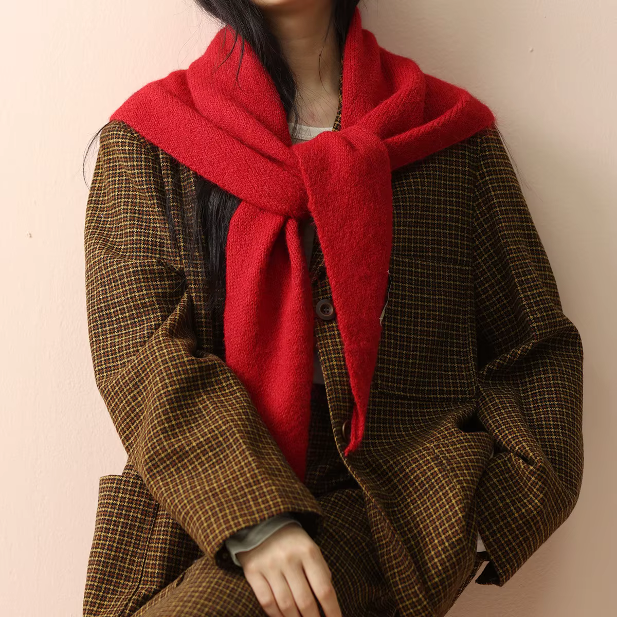 Grande taille laine Style coréen tricoté écharpe triangulaire femmes hiver chaud foulard châle vendu