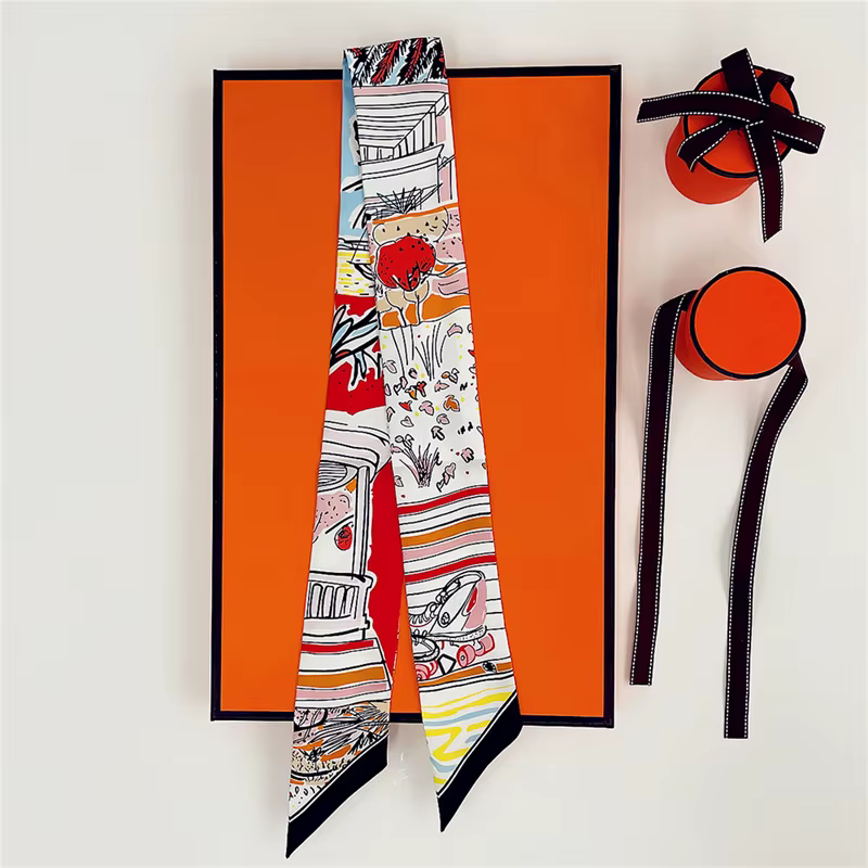 Foulard à cravate longue en soie sergé 100% pour femmes, Design de marque de luxe, sac à reliure à r