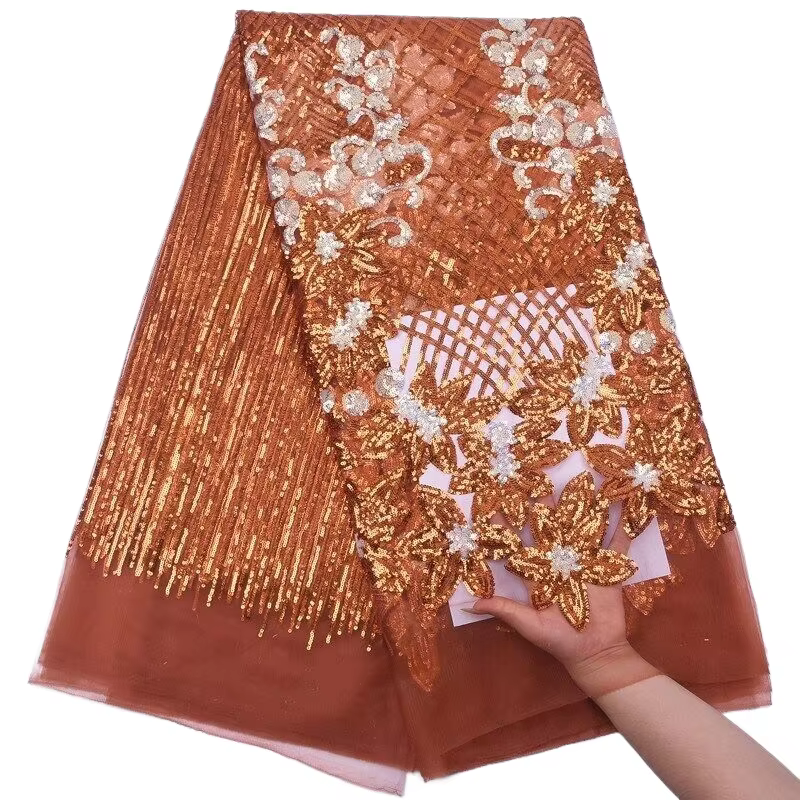 Tissu africain en dentelle et Tulle en maille, 5 Yards, de haute qualité, pour mariée nigériane, mar