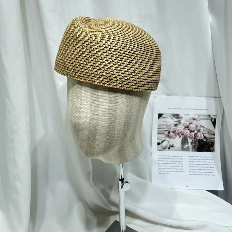 Chapeau Béret en Paille Vintage pour Femme, Chapeau de Soleil Fedora d'Été, Chapeau Pillbox d'Hôtess