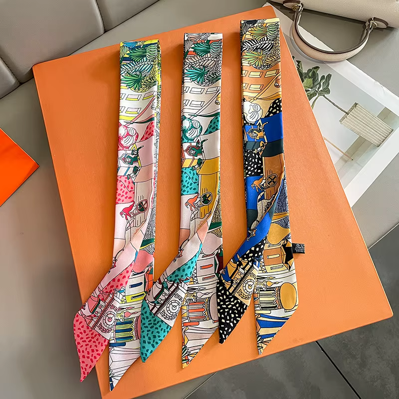 Écharpe longue pour femmes, ruban étroit, bandeau, foulard, poignée de sac, Bandana, accessoires pou