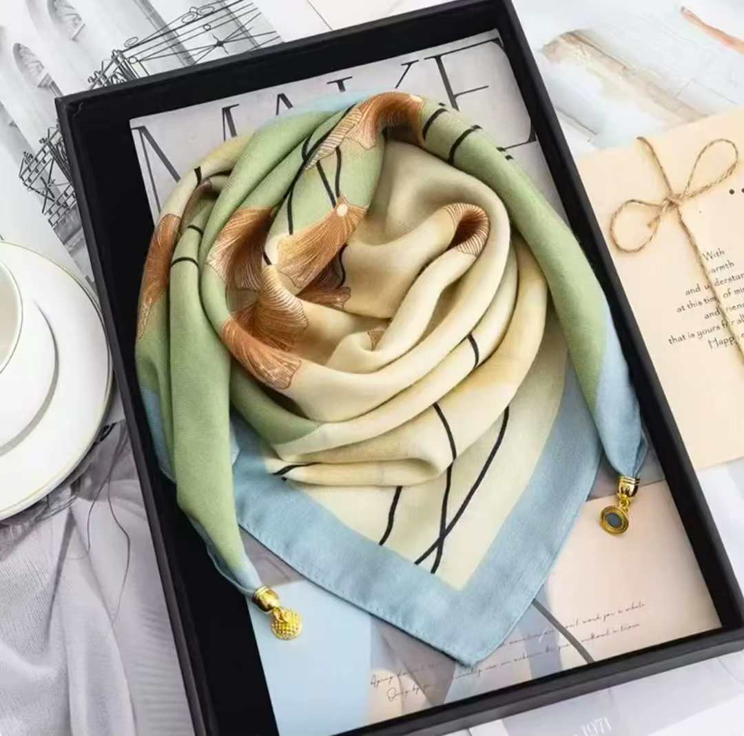 Foulard en soie à boucle magnétique de luxe pour femmes, écharpe carrée imprimée pour automne et hiv