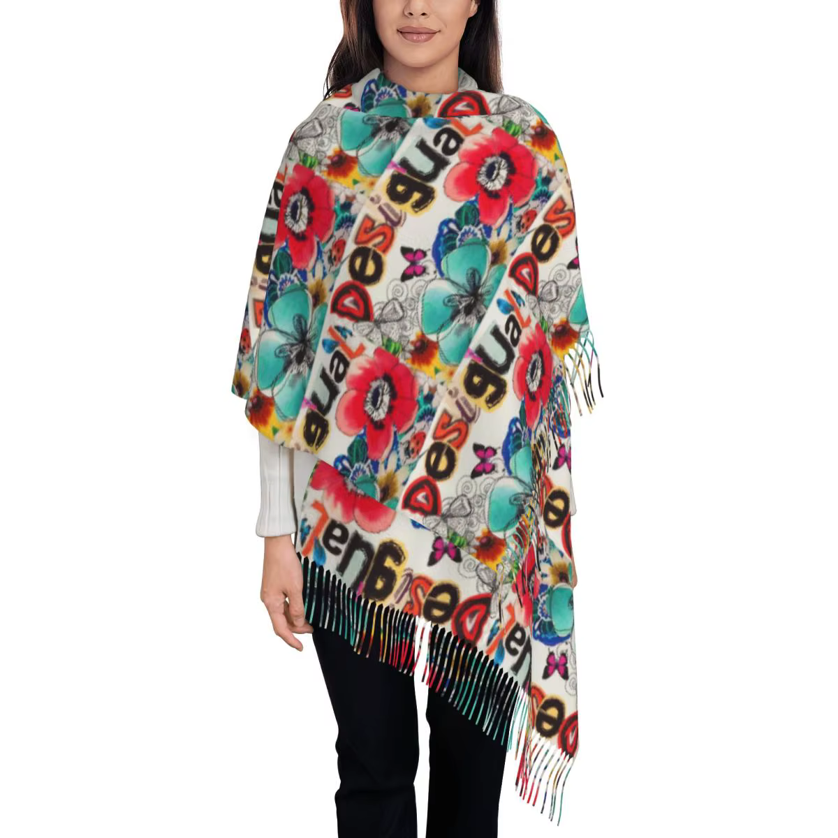 Desigual écharpe personnalisée gland foulards femmes doux chaud châles et enveloppes grand automne h