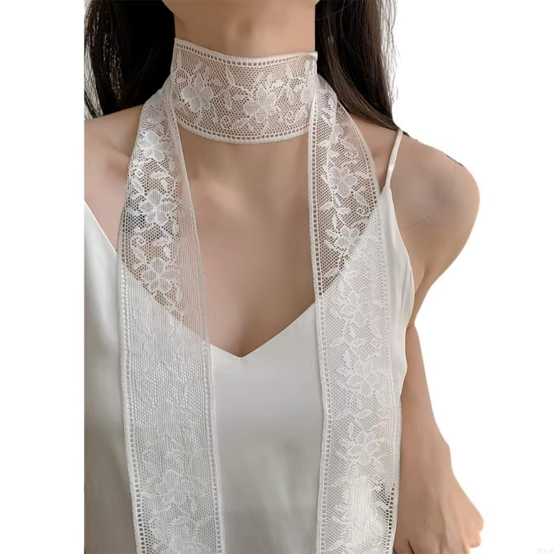 D0UB Flower brodé Neckerchief Sophistiqué écharpes uniques beaux écharpe en dentelle adaptée à diver