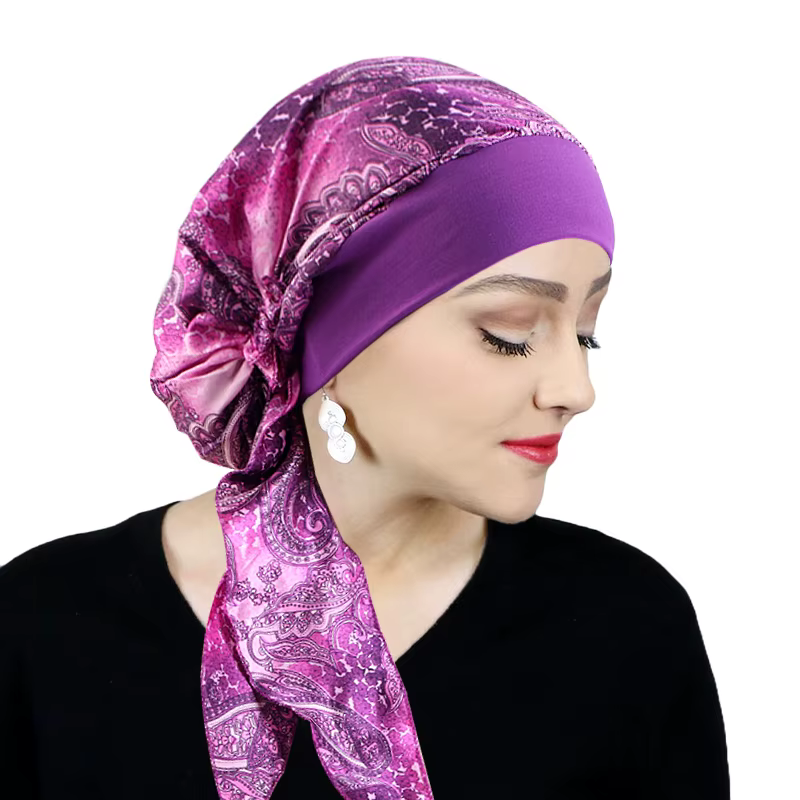 Foulard de sauna pré-cravate imprimé pour femme musulmane, turban féminin élastique, chapeau de chim