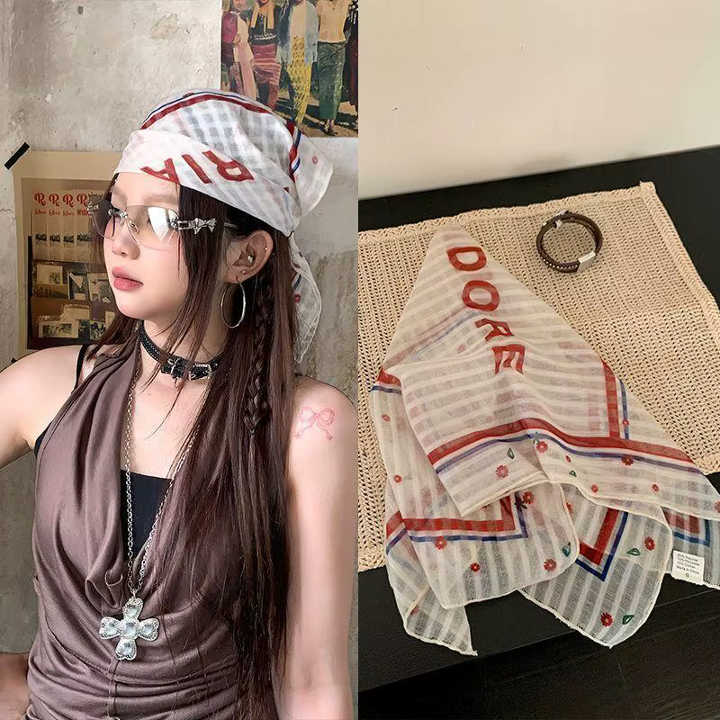 Foulard rétro imprimé léopard Y2K pour fille épicée, Punk Hip Hop, accessoires pour cheveux, Streetw