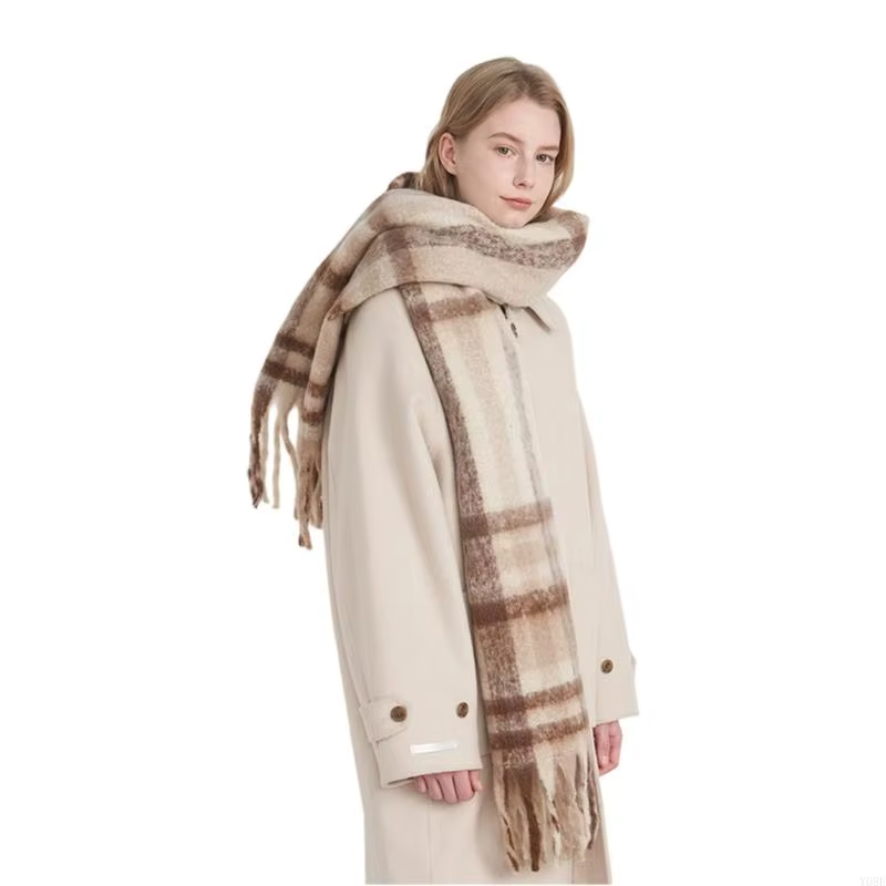 Écharpe à franges pour femmes, châle, à carreaux, enveloppe d'hiver, doux chaud, accessoire mode Y08