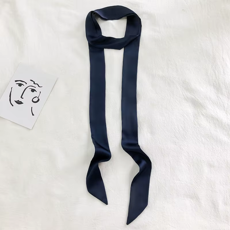 Foulard Long et slim pour femmes, bandeau en Satin soyeux, mignon, couleurs unies, sac à la mode, 5x