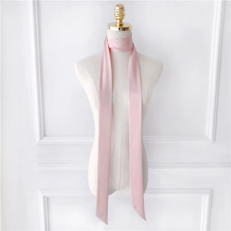 Foulard étroit en Satin de soie 5x200cm, foulard de cou solide, longue écharpe fine en soie, bandeau