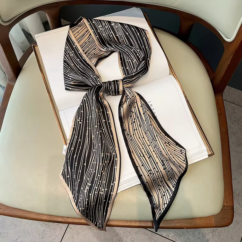 Printemps/été luxe longue foulard en soie femme imprimer mince foulard étroit sac bandeau de cheveux