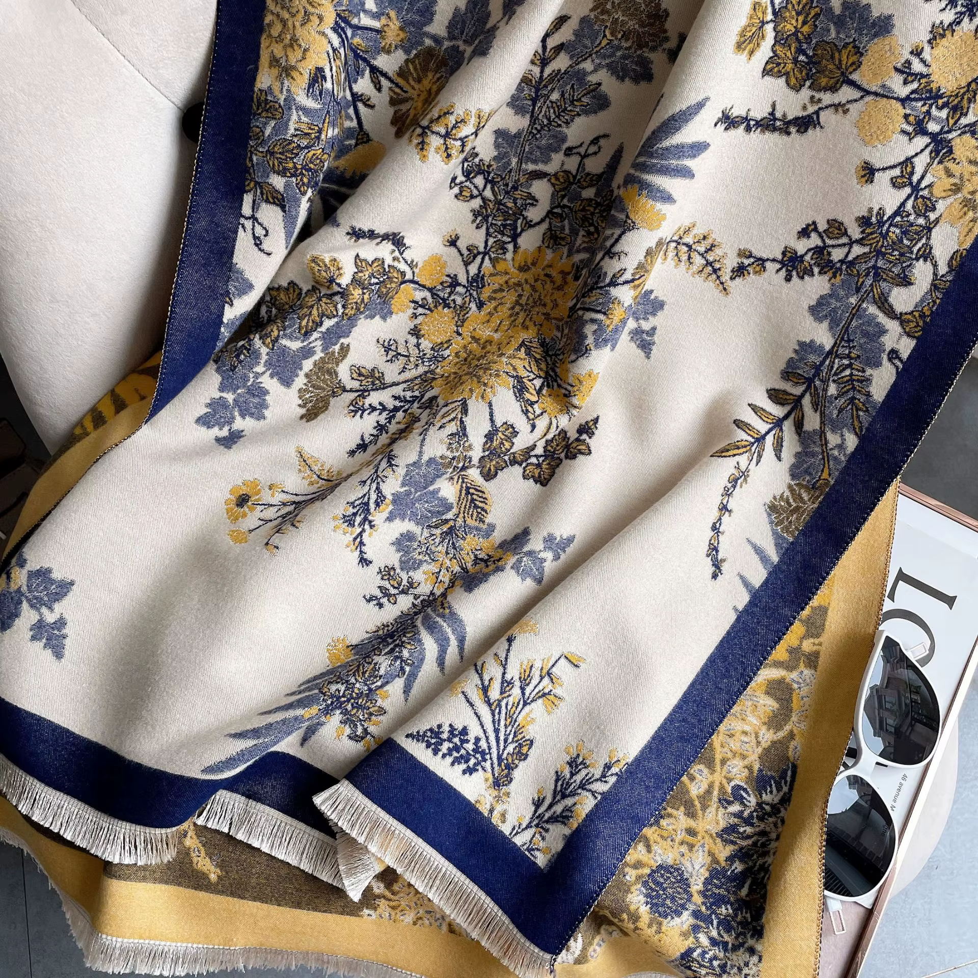 Écharpes en cachemire à motif floral pour femmes, châle rond épais, écharpe pashmina en laine pour d