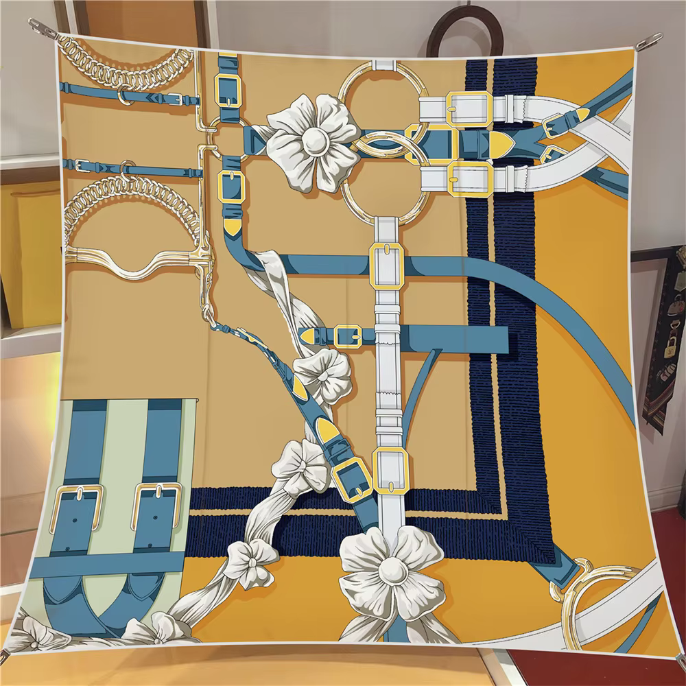 Foulard Carré en Sergé de Marque de Luxe pour Femme, Châle, Ceinture, Imprimé Floral, Hijabs, Bandan