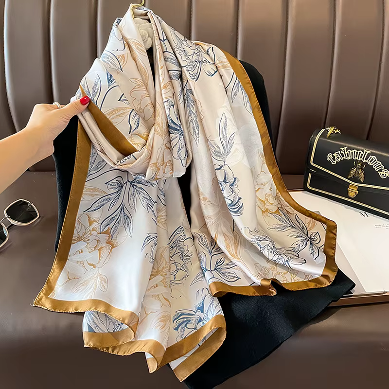 Foulard en soie de luxe espagnol, marque de styliste ombrée, gros pétales, châles floraux, Pashmina,