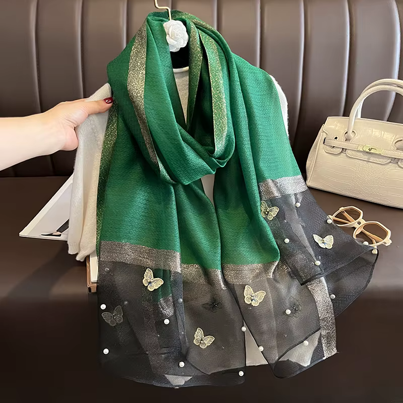 Foulard châle en soie de luxe pour femmes, Design brodé de fleurs, enveloppes Hijab, Bufandas, Foula