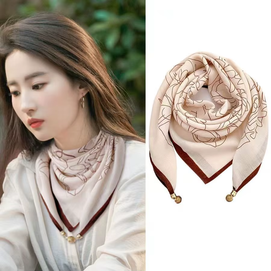 Foulard en soie à boucle magnétique de luxe pour femmes, écharpe carrée imprimée pour automne et hiv