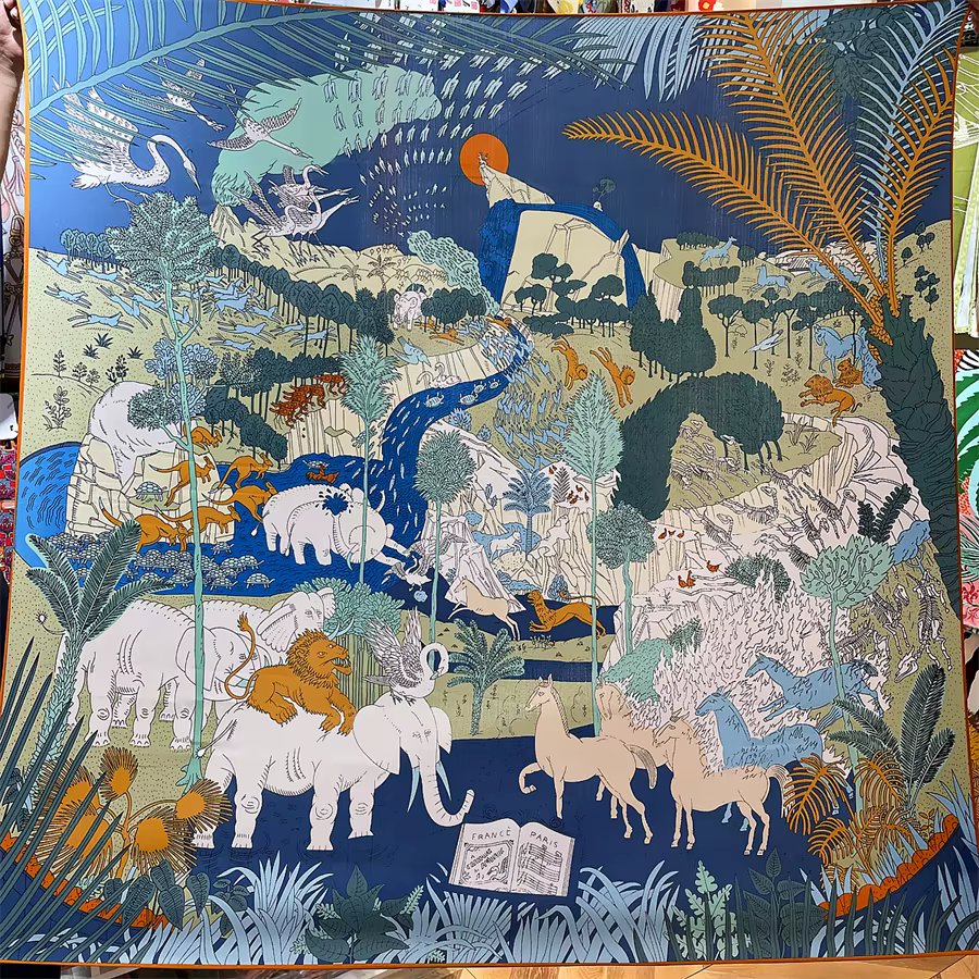 Écharpe en Soie et Cachemire pour Femme, Imprimé Animaux de la Forêt, Châles Chauds, Pashmina Carrée
