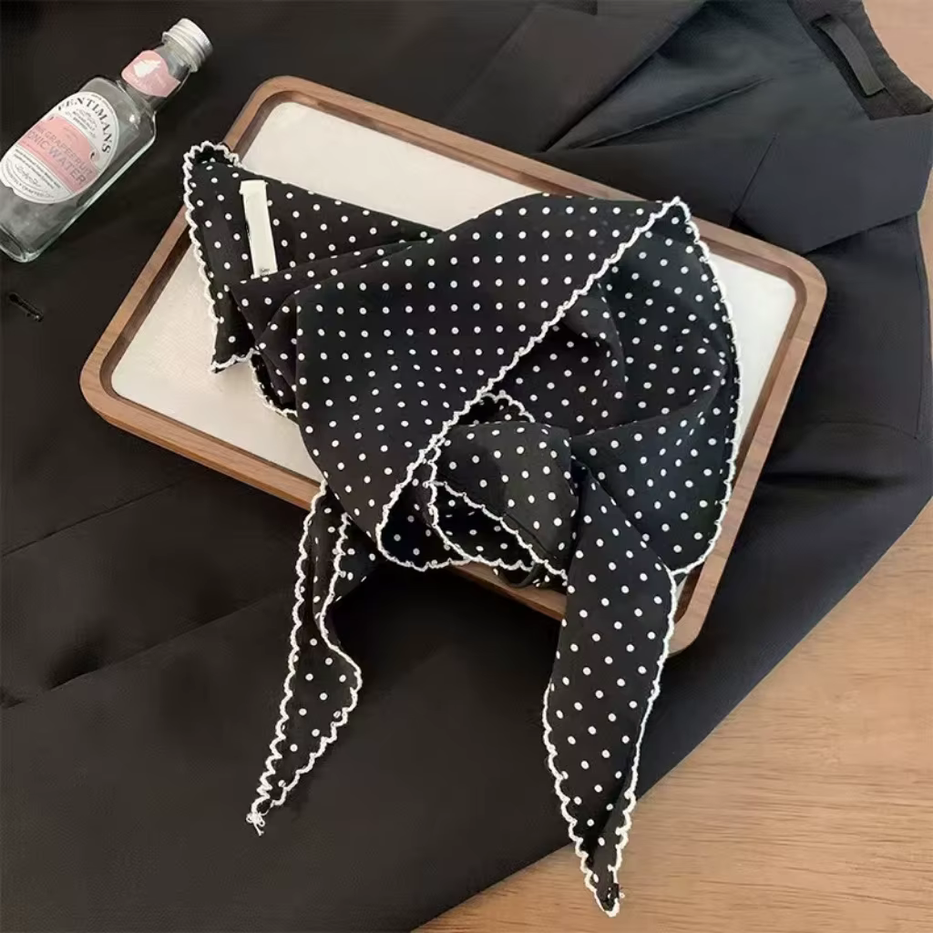 Écharpe à pois noirs et blancs pour femmes et filles, écharpe triangulaire, ceinture de taille, foul