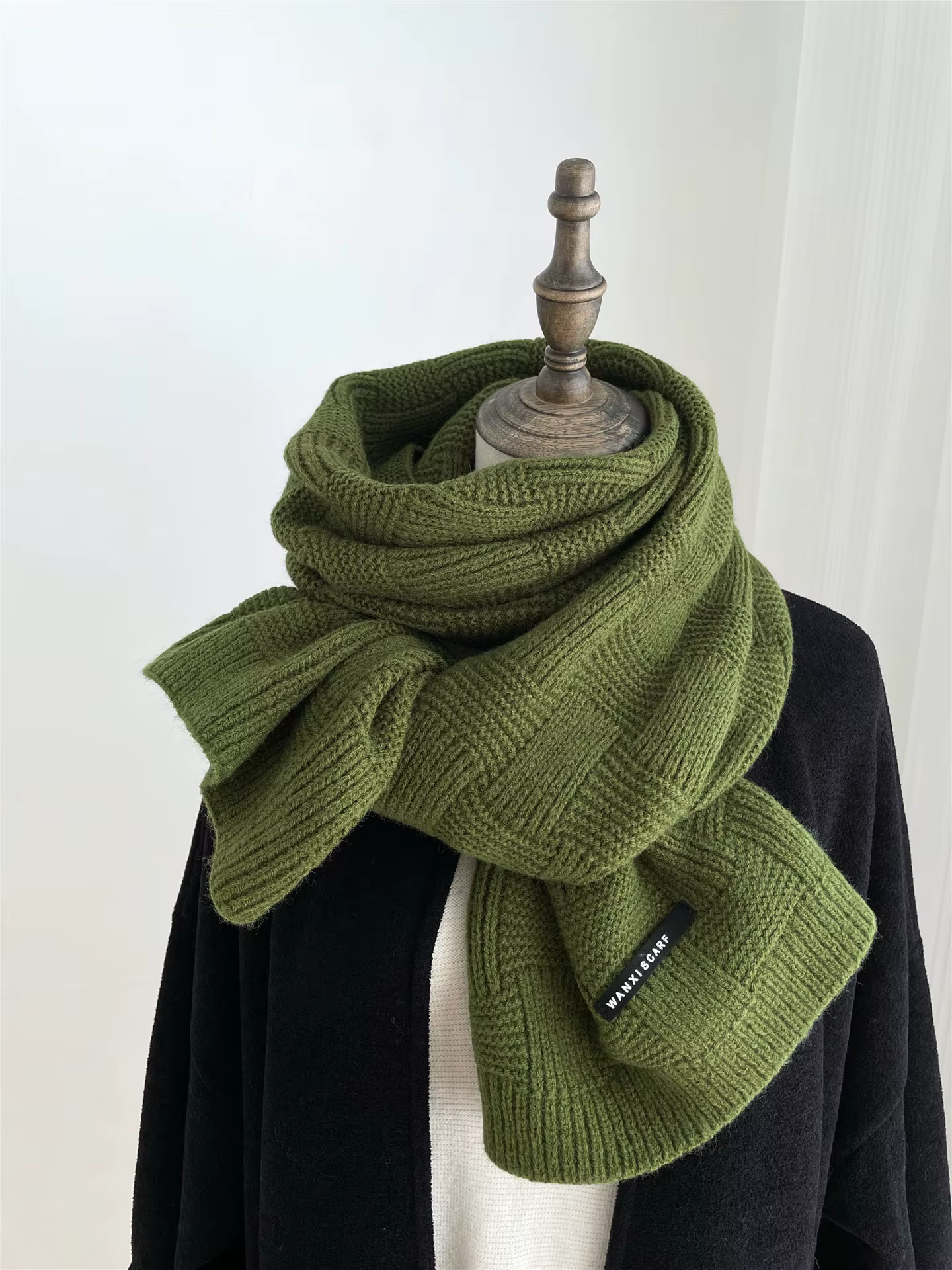 Écharpe en laine tricotée unisexe pour femmes et hommes, chaud, solide, vert foncé, rouge, à carreau