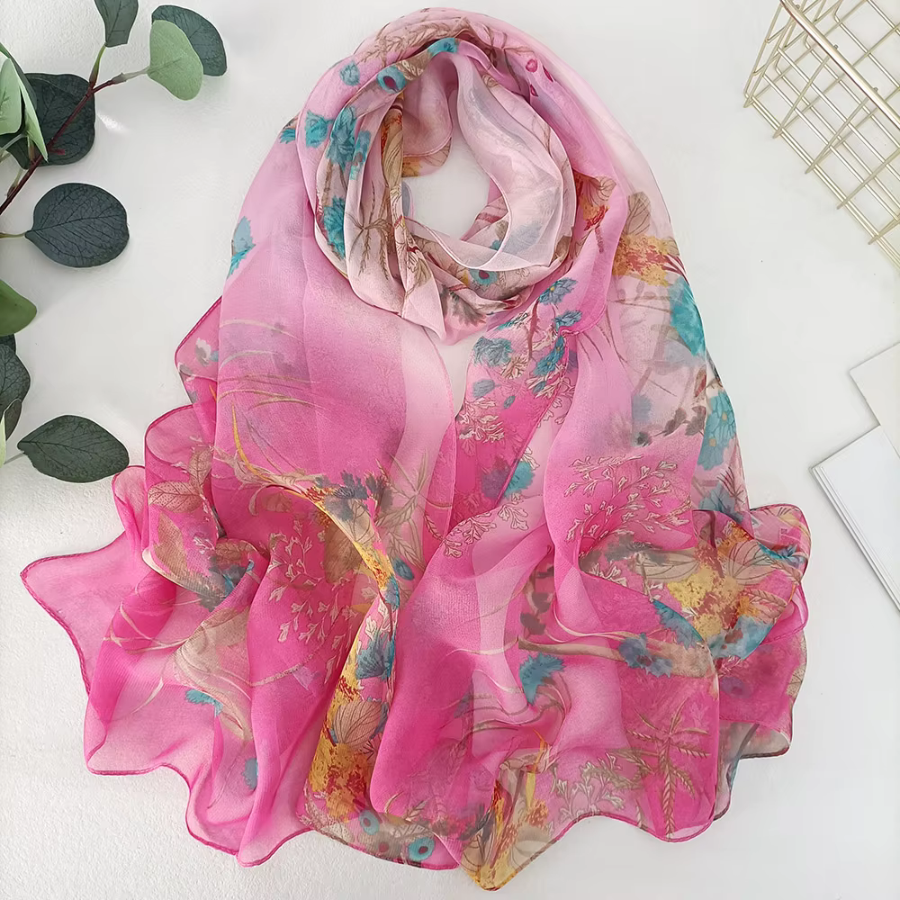 Herbe verte femmes élégant en mousseline de soie Georgette Bandana écharpe été plage crème solaire m