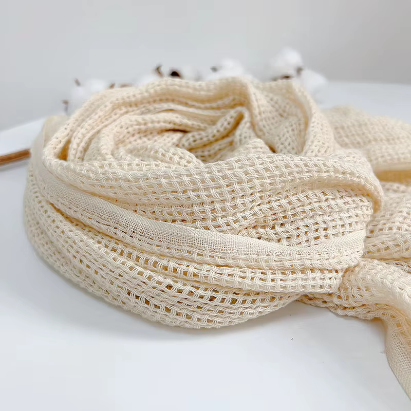 Écharpe mixte en coton de soie creuse Beige, écharpe fine et douce pour femmes, écharpe à teinture p