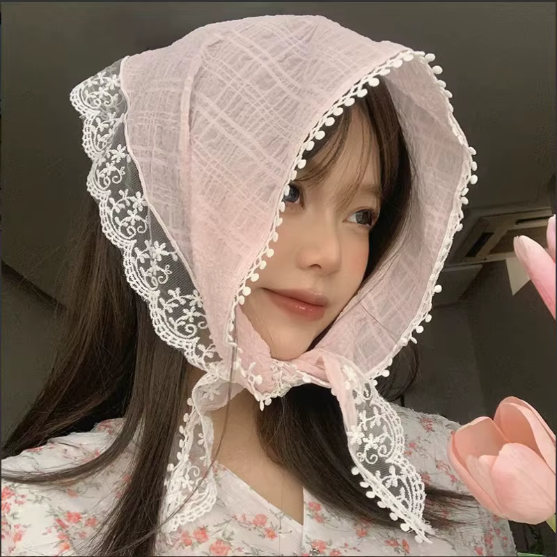 Femmes rétro dentelle cheveux écharpe bohême Triangle foulard filles imprimer Bandana bandeau blanc