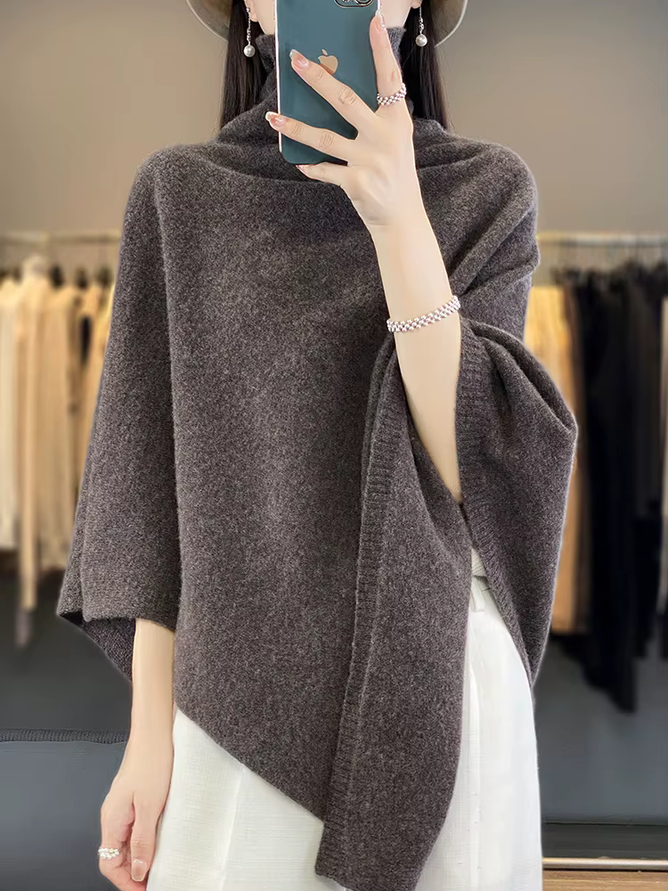 Châle en laine mérinos 100% pour femme, pull à col roulé, doux et chaud, tricoté, style coréen, vête