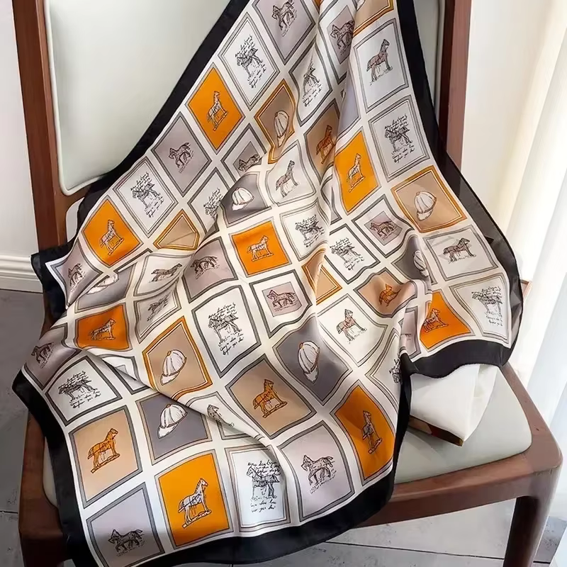70*70 cm doux Satin cheveux écharpe femmes mouchoir imprimé femme tête carrée Bandana petit cou sile