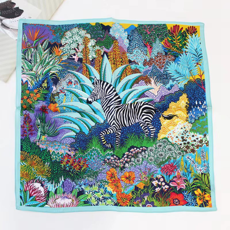 Printemps coloré cou écharpe femmes 100% véritable soie foulard enveloppement aquarelle forêt Hijab