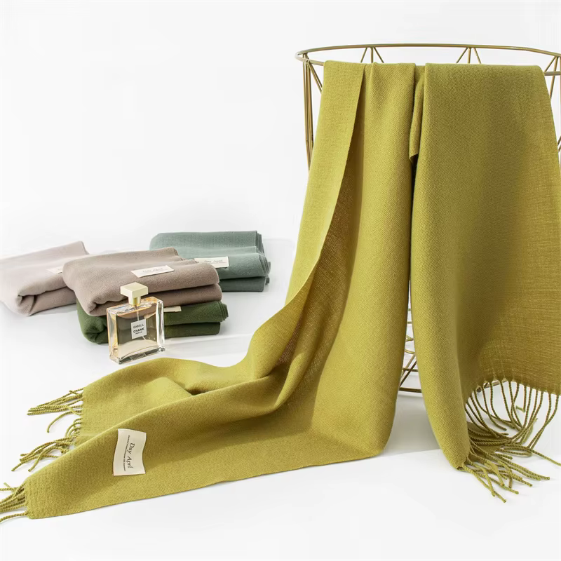 Écharpe longue et chaude en cachemire pour femme, Hijab, couleur unie, châle enveloppant, Pashmina, 