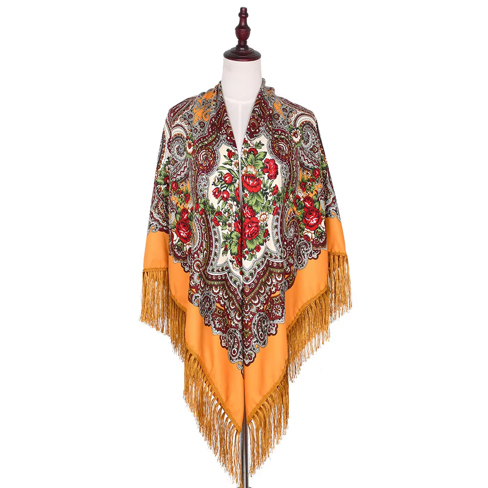 Foulard Russe de Luxe à Imprimé Floral pour Femme, Châle Bandana Carré, 21ème à Franges, Mouchoir, 1