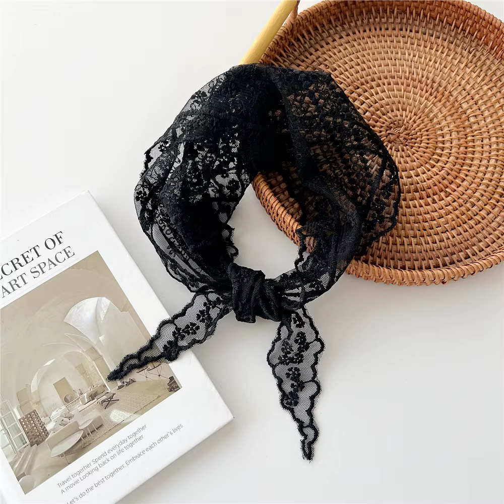 Écharpe en dentelle évidée pour femme, foulard de cheveux, hijab triangle, écharpe de cou, élégant,