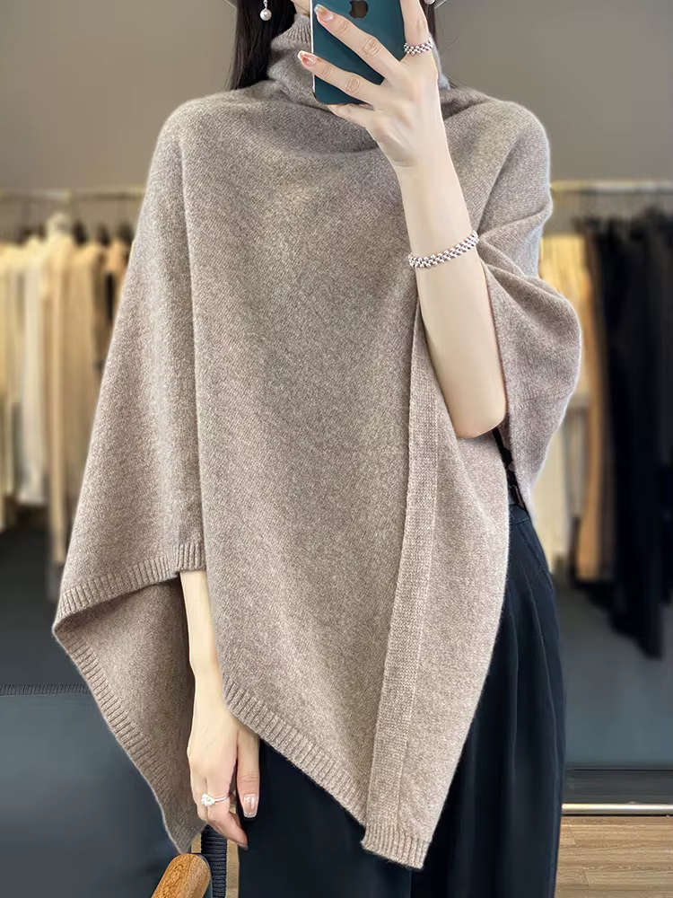 Châle en laine mérinos 100% pour femme, pull à col roulé, doux et chaud, tricoté, style coréen, vête