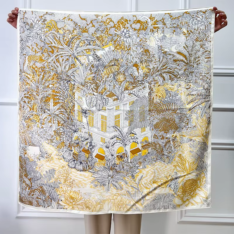 Écharpe en sergé de mûrier pour femme, sac carré design, bandanas, châles roulés aux herbes, accesso