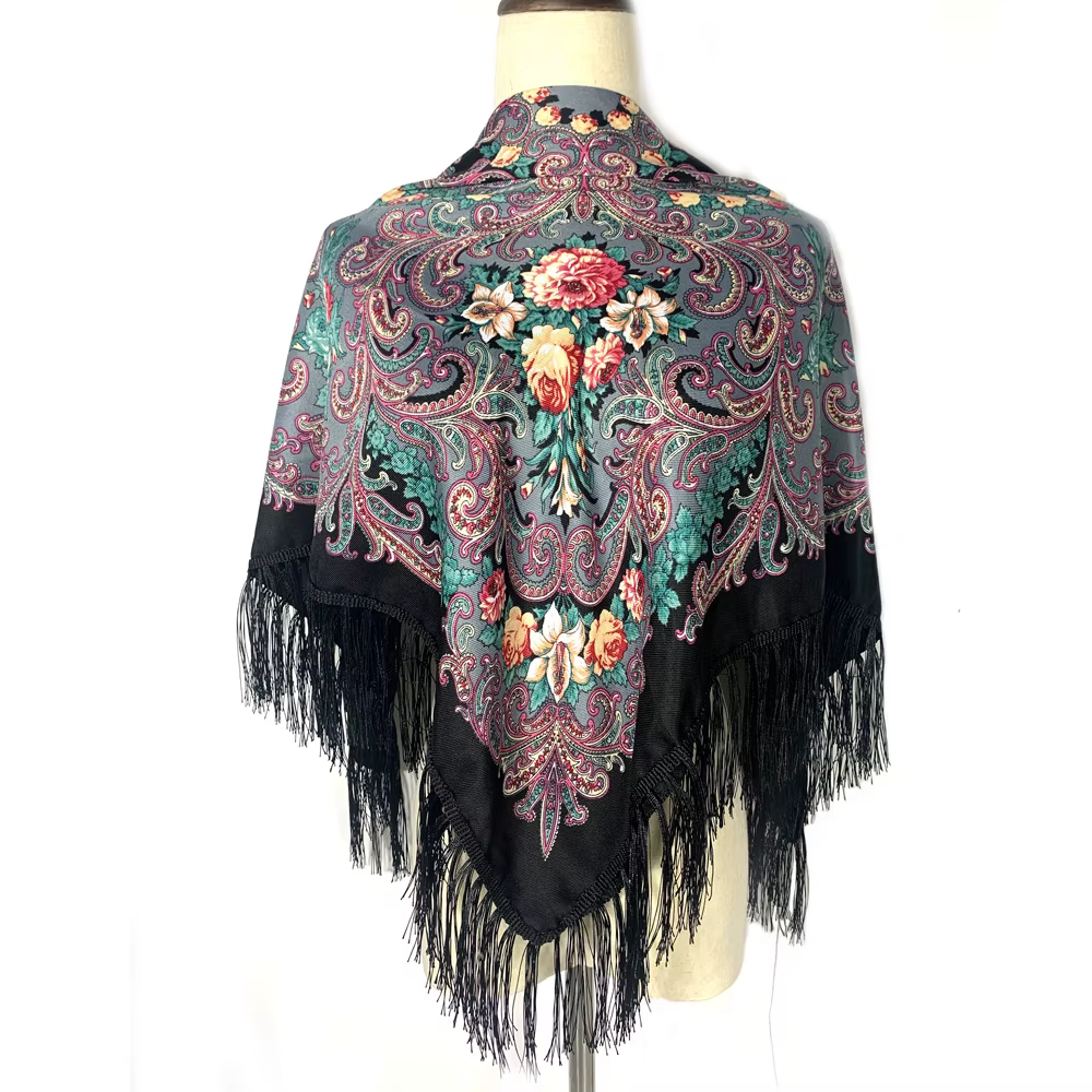 115*115 cm femmes russe écharpe de luxe imprimé fleuri carré Bandana ukrainien à franges châle Babus