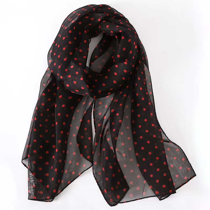 Foulard Hijab en mousseline de soie imprimé à pois pour femmes, paréo, Bandanas, serviettes de plage